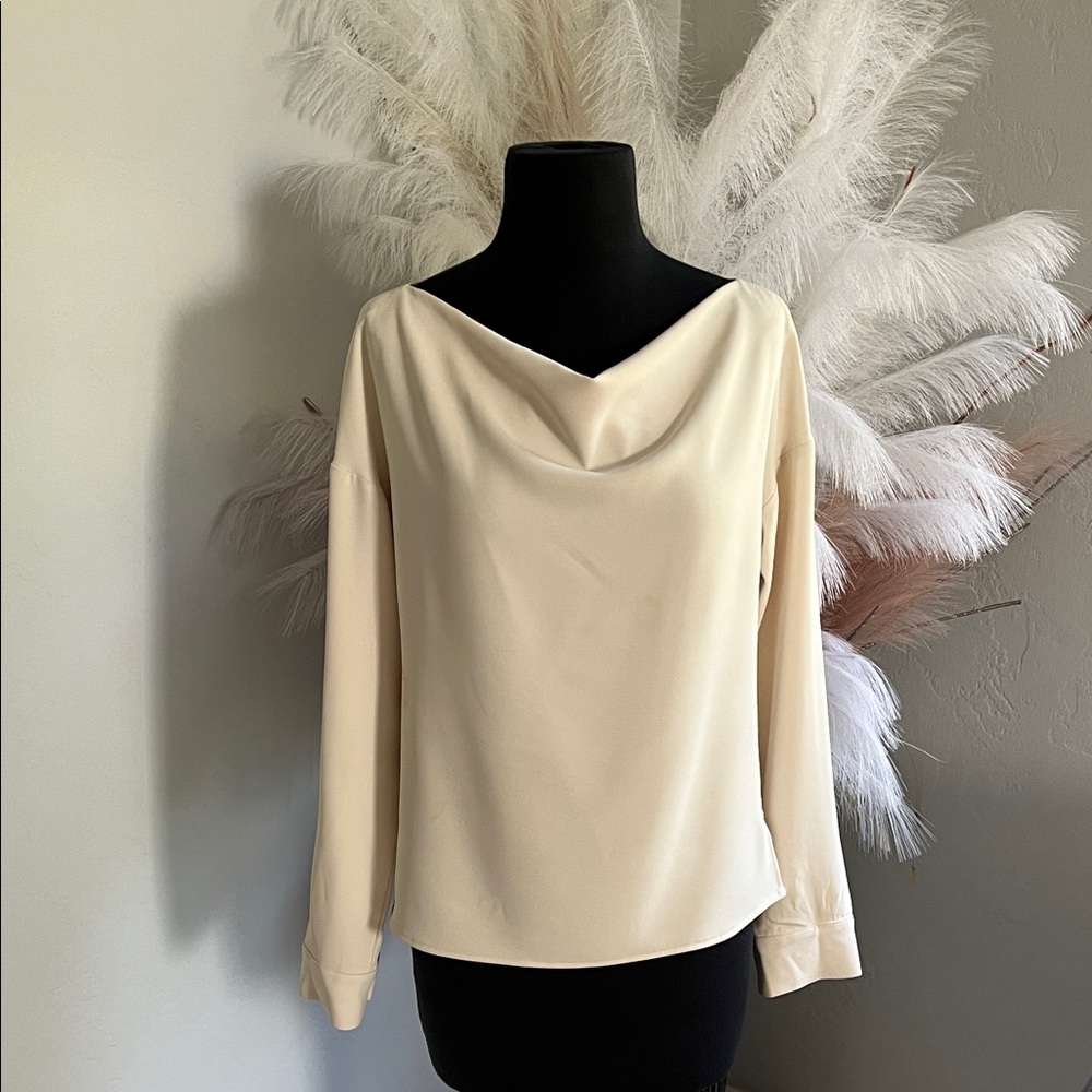 MELLODAY Cream Draped Neck Blouse